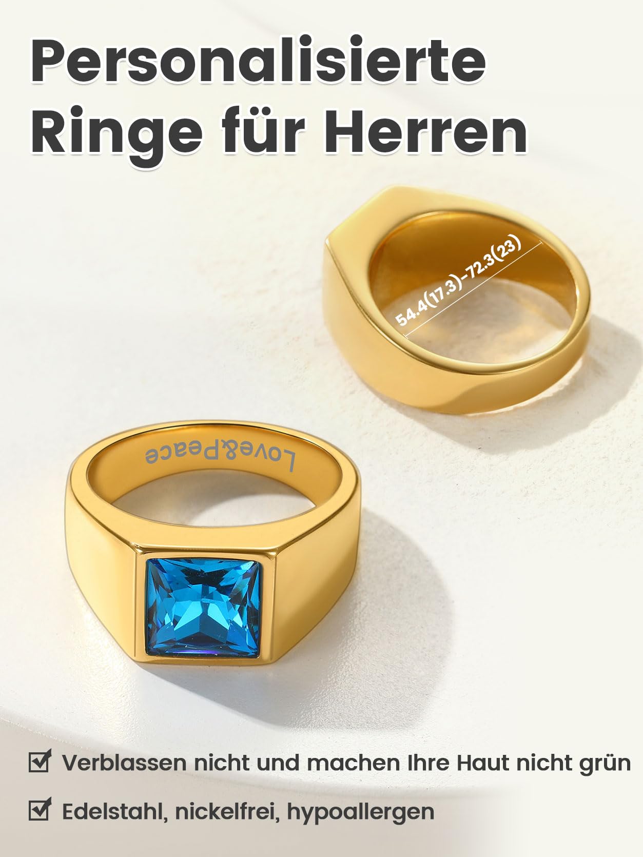 Goldener Siegelring aus Edelstahl mit blauem Stein – 62 mm – GoldChic