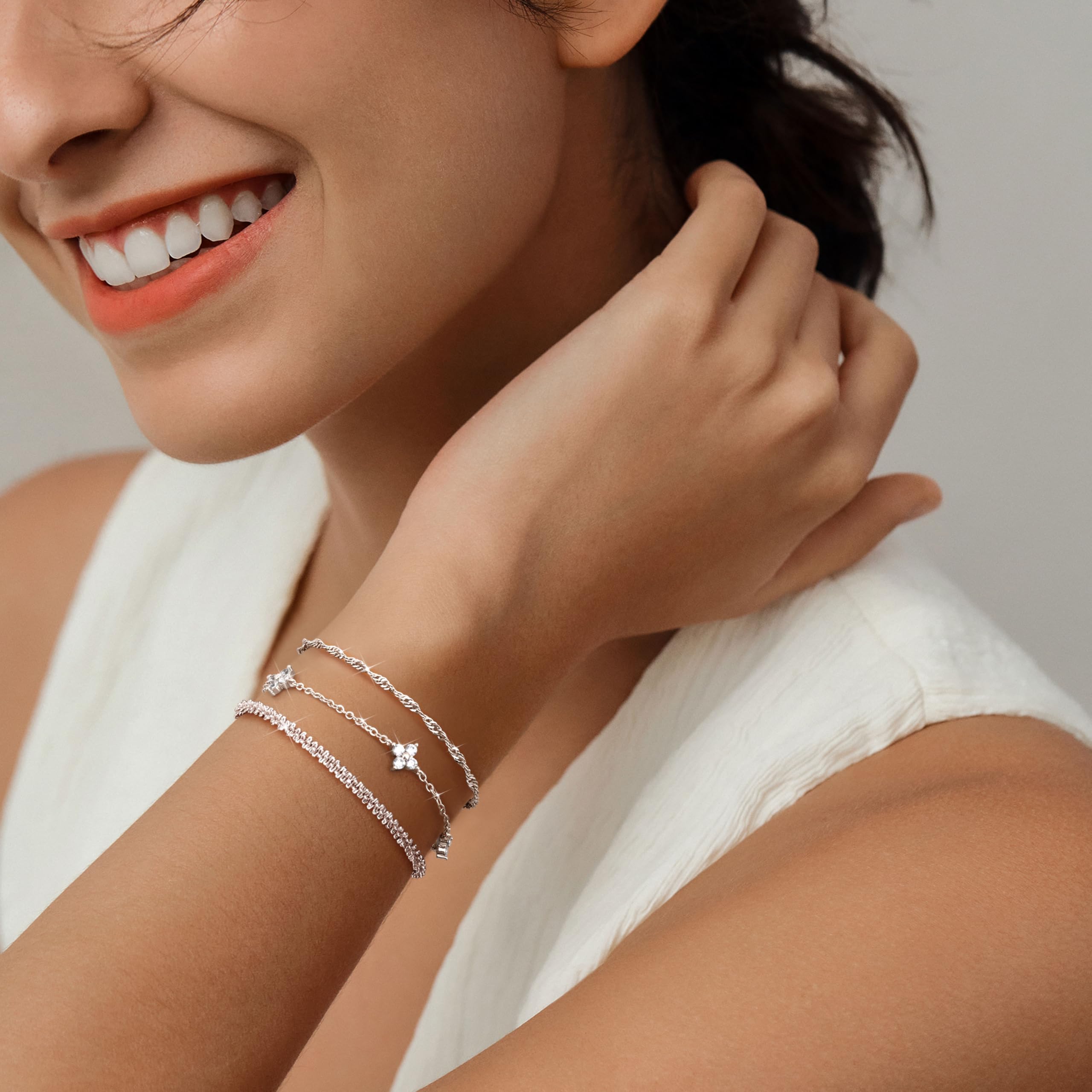 3-teiliges, stapelbares Armband-Set aus Sterlingsilber, 14-Karat-vergoldet, verstellbar, mit Zirkonia – Gold – Finrezio
