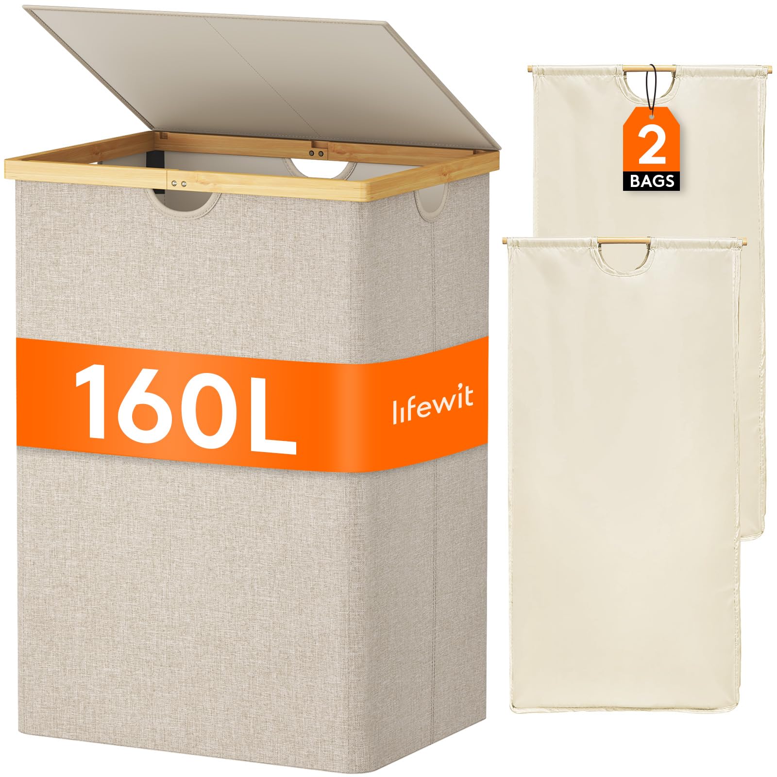 Lifewit 160L Double Laundry Hamper with Lid, Extra...