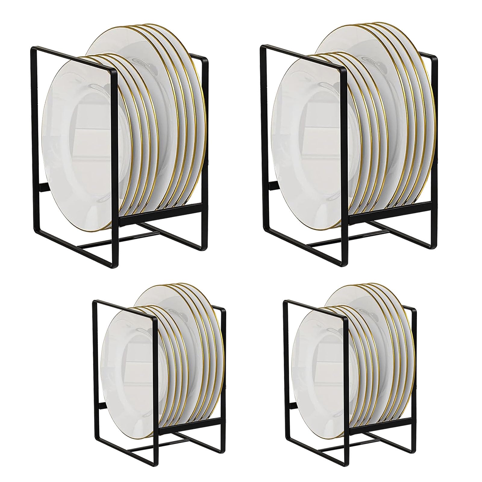 TUAKIMCE 4 Pack Plate Storage Rack, Plate Holders Organizers, Vertical ...