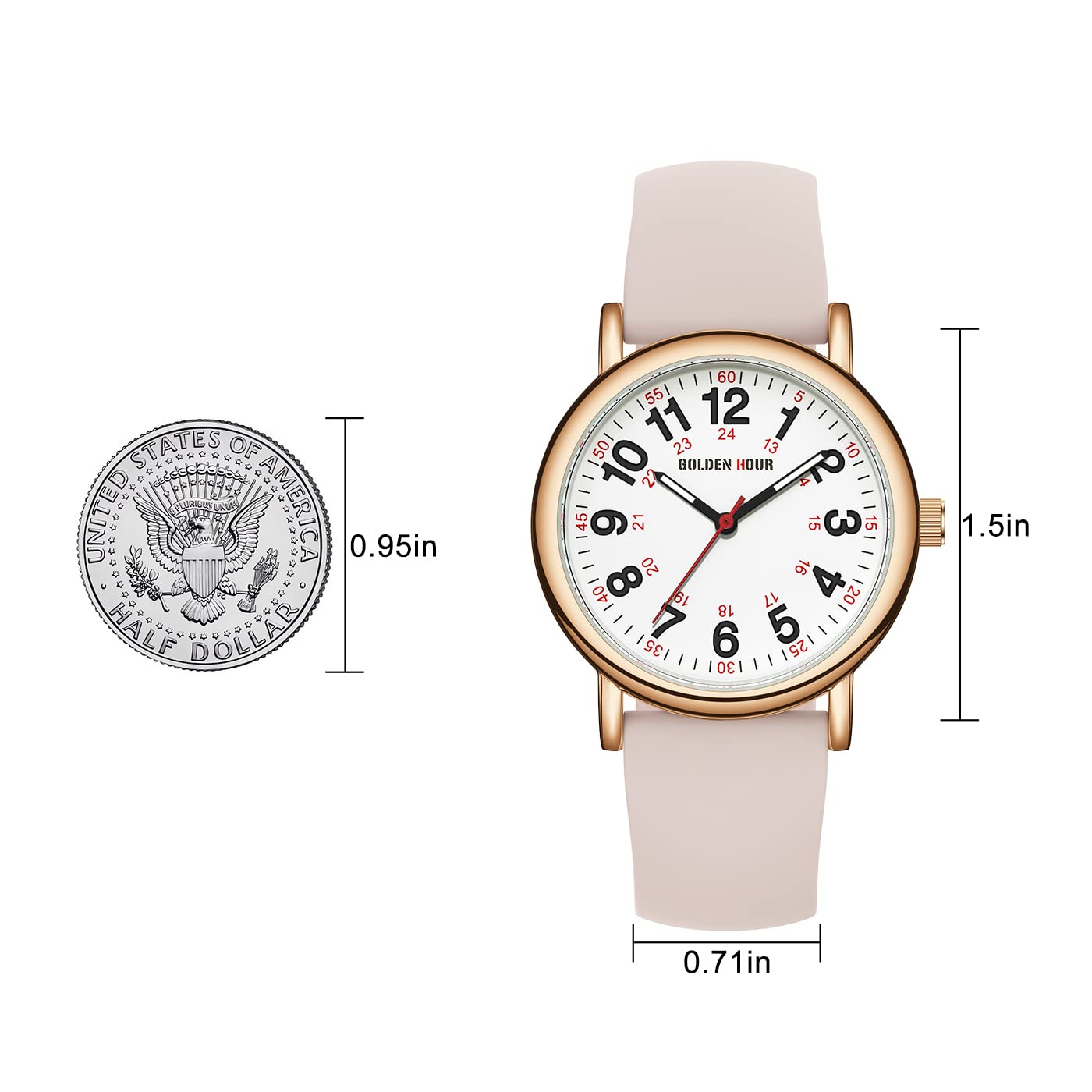 Ceas pentru asistente medicale, rezistent la apă, cadran luminos 24H, secundar – silicon – GOLDEN HOUR