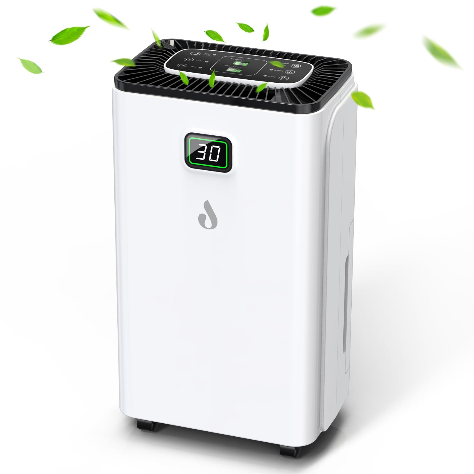 Elektrischer Luftentfeuchter 12 l/Tag, Digitalanzeige, 2,5-l-Tank, kontinuierlicher Abfluss – Weiß – JYMIPA