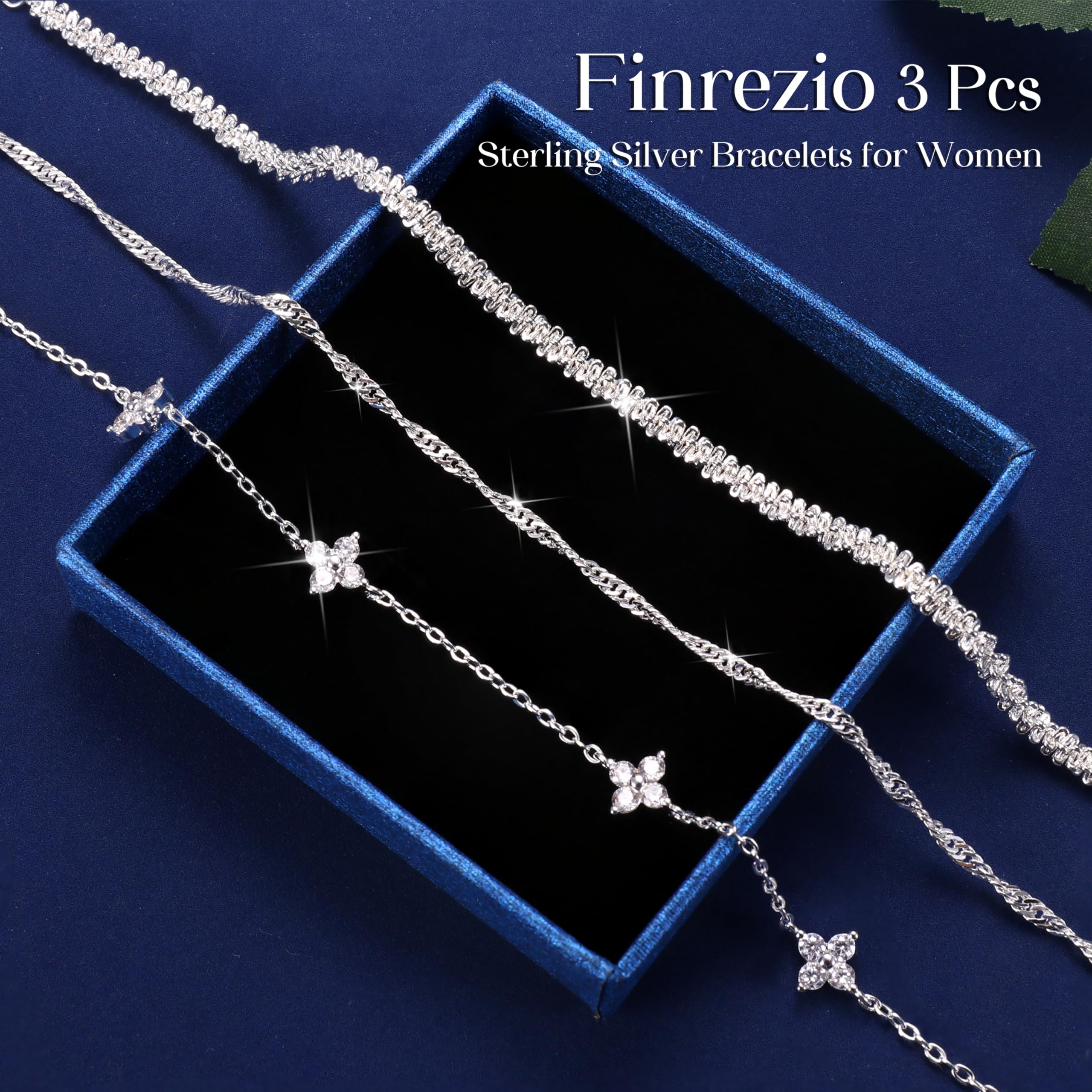 3-teiliges, stapelbares Armband-Set aus Sterlingsilber, 14-Karat-vergoldet, verstellbar, mit Zirkonia – Gold – Finrezio