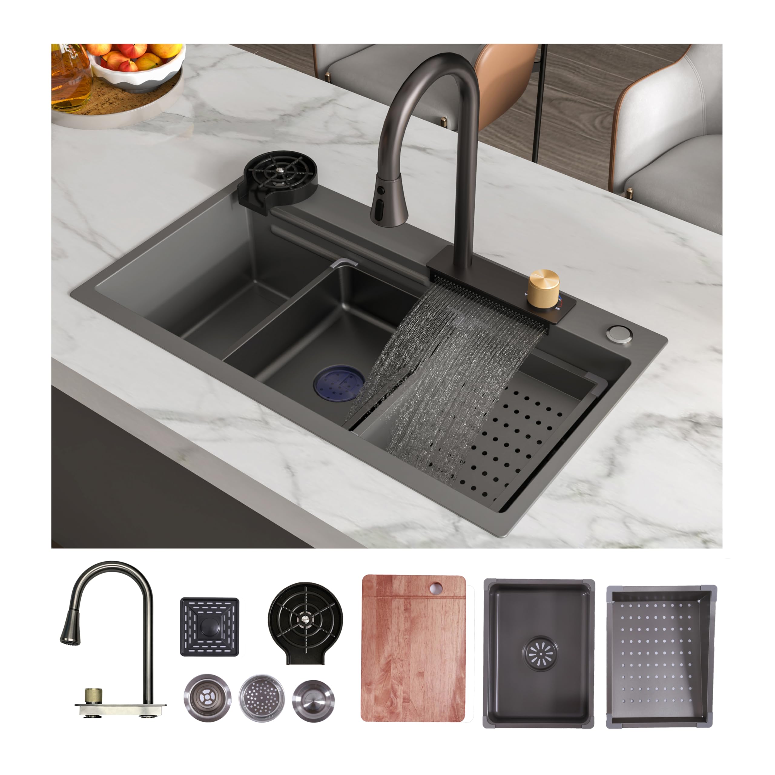 Source photograph for Pallet – Kitchen Sinks & Decorative Plants – Stainless Steel Sink, Faucet, Artificial Pampas Grass