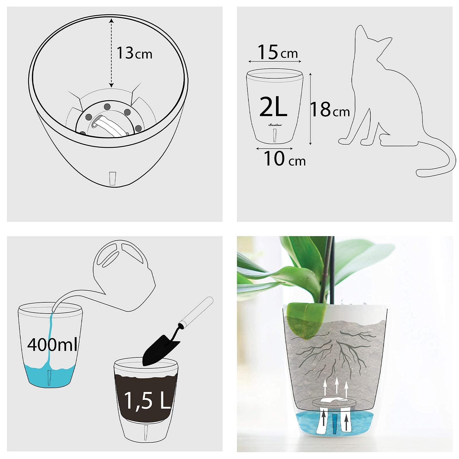 Self-Watering Plant Pots 15cm Wick System Water Indicator 2L – Purple – Santino