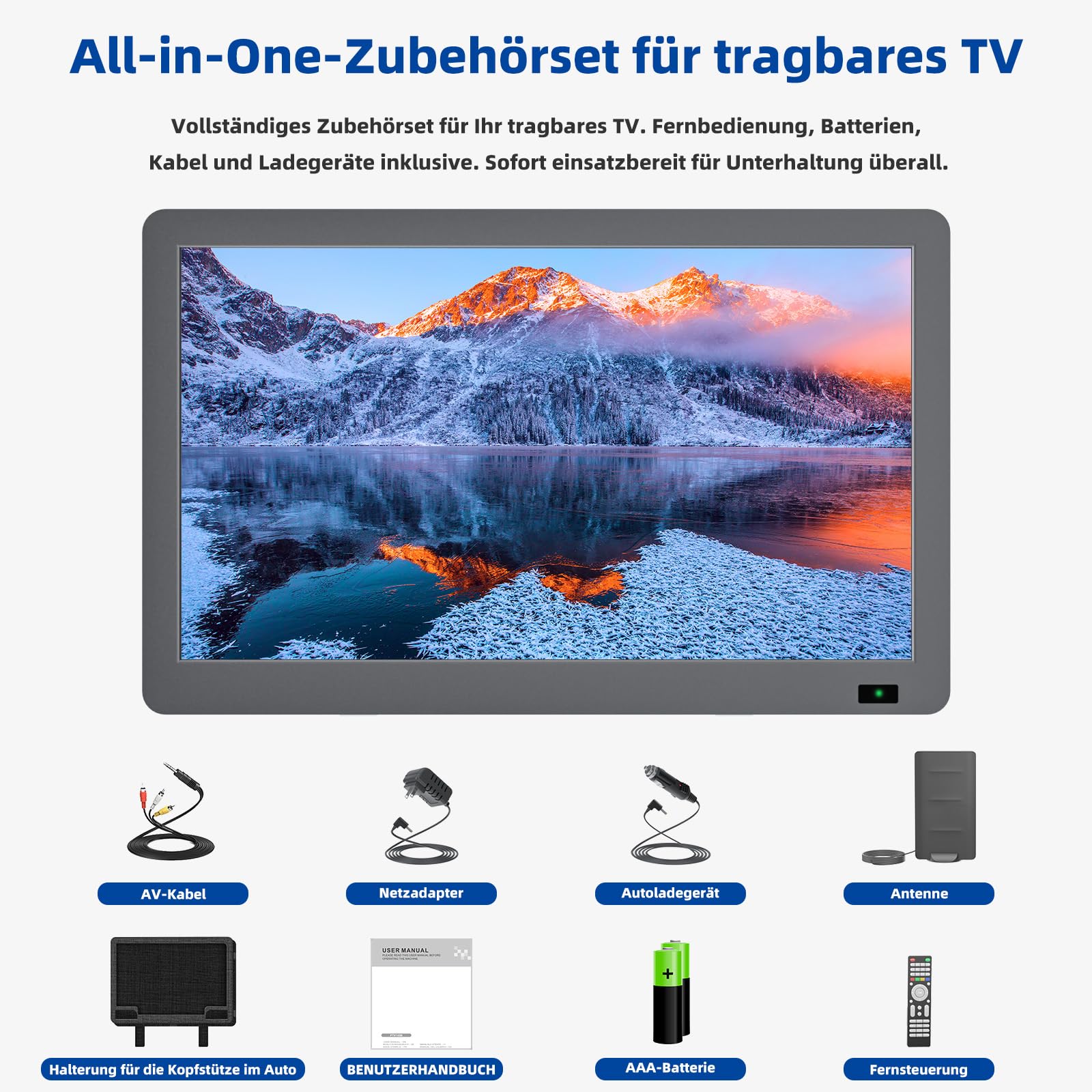 Portable LCD TV DVB-T2 Battery-Powered with Antenna – 14.3in – DESOBRY